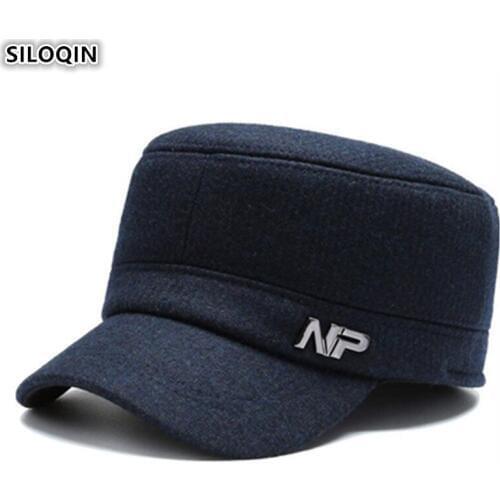 SILOQIN Winter Men Warm Hat Army Military Hats Earmuffs Hat Fashion Brands Caps Adjustable Head Size Mens Flat Cap Snapback Cap