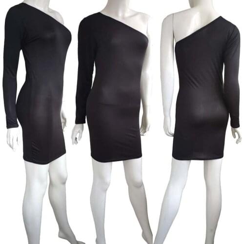 Spandex Womens Dress One Shoulder Long Sleeve Wrap Chest Halter Bag Buttocks