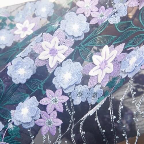 High quality soft screen yarn fabric 3D embroidery material High-grade soft screen wedding dress christmas fabric