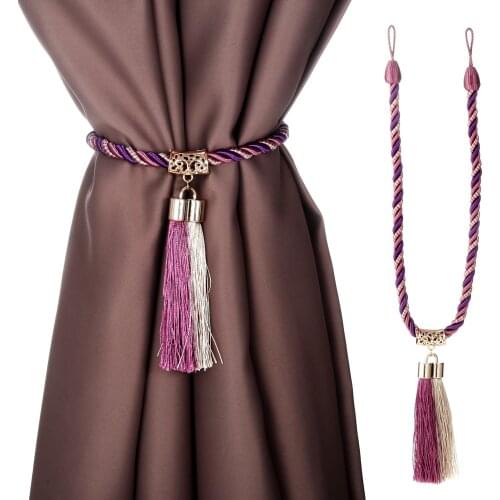 2Pcs Tassel Rope Curtain Tiebacks Holdbacks for Window Curtain Decoration, Hand Knitting Decorative Buckle Cord Drapery Tie Back