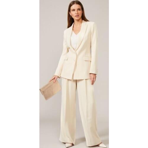 2 Pcs Ivory Women Pantsuits Jacket Pants Long Sleeve Suit Women Jacket Suits Female Ladies Customize Made