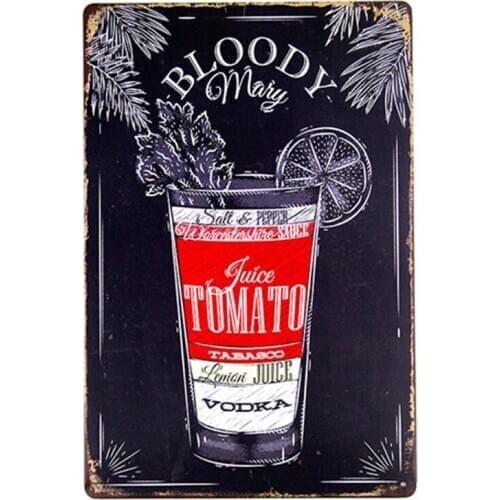 Tin Sign Nostalgic Alcohol Retro Bloody Mary recipe BAR decor