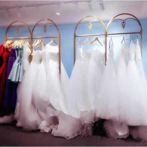 Wrought iron golden wedding dress rack high-end dress cheongsam display rack hanging wedding rack floor clothing store dedicated