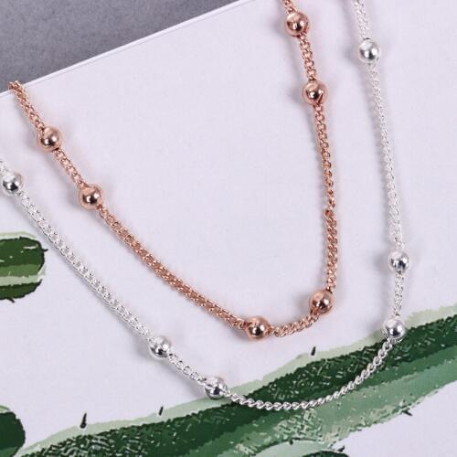 1.7mm Copper Beads Chain Silver Rose Gold Link Chains For Handmade Jewelry Bracelets Necklace Making 20m/roll Wholesale