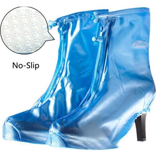 1 Pair Summer High Heeled Rain Shoes Cover Waterproof Rainproof Outdoor Sport Bicycle Slip-resistant Rain Overshoe Covers Women