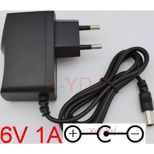 1PCS 6V1A High quality AC/DC 6V 1A Switching Power Supply adapter Reverse Polarity Negative Inside EU plug 5.5mm x 2.1-2.5mm