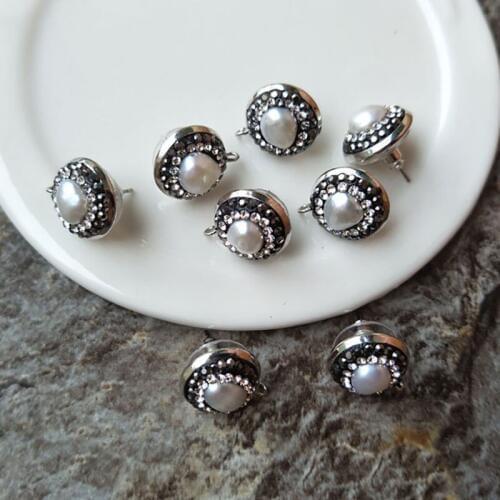 10 Pairs/lot Nature Pearl 14mm Studs,Pave Rhinestone Beads Round Shaped Metal Stud Earrings Jewelry finding for Woman ER168