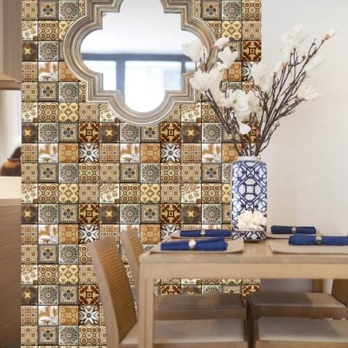 10pcs Vintage Turkish Tile Self-adhesive Living Room Bedroom Wall Decals Waterproof Stairs Floor Stickers