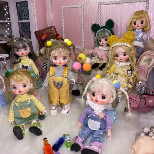 16cm Wig Jointed Doll Cute BJD Mini Doll Hand Make Up Face Dolls with Big Eyes Bjd Toys Gifts for Girl Handmand Make UP Bag Toy