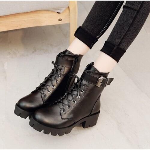 2020Fashion Leather Martins Boots Woman shoes Winter Warm Lace-up Ankle Boots For Woman High Quality Waterproof Platform Boots