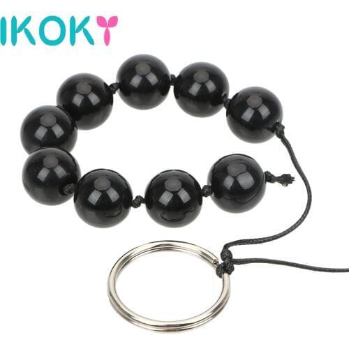 IKOKY Nine Anal Balls Glass Anal Bead Butt Vaginal Plug Ring Handheld Sex Toys for Woman Erotic Adult Products Prostate Massage