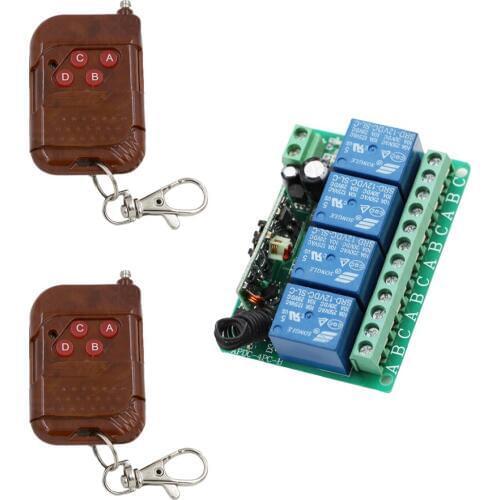 DC12V 4CH 10A Wireless Power Switch System Receiver & 2 Peach Transmitter Remote Controller 10A Output State is Adjusted