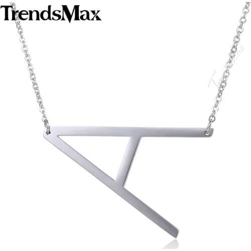 Trendsmax A-Z 26 Initial Letters Pendant Necklace For Women Girls Silver Color Stainless Steel Necklace Women Jewelry KPM125