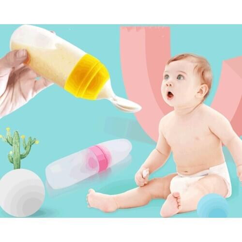 90ml Baby Squeezing Feeding Spoon Silicone Feeding Bottle Training Spoon Infant Cereal Food Spoon Infant Cereal Supplement