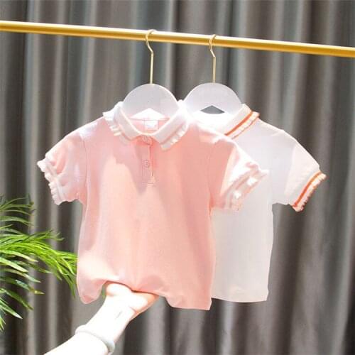 Kids Tops For Girls Fashion Solid Cotton T-shirts For Girls White Pink Short Sleeve Childrens Clothing Tees 2021 Summer