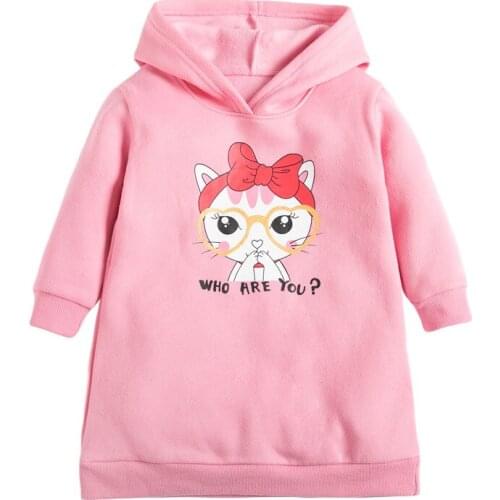 Frocks for Baby Girl Brand Autumn Winter Clothes Animal Letter Print Toddler Hooded Pink Fall Dress for Kids 2-7 Years