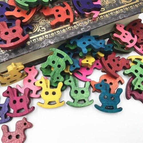 DIY 100pcs Horse shape Retro Wooden Buttons Sewing Scrapbooking Wood Crafts 24mm