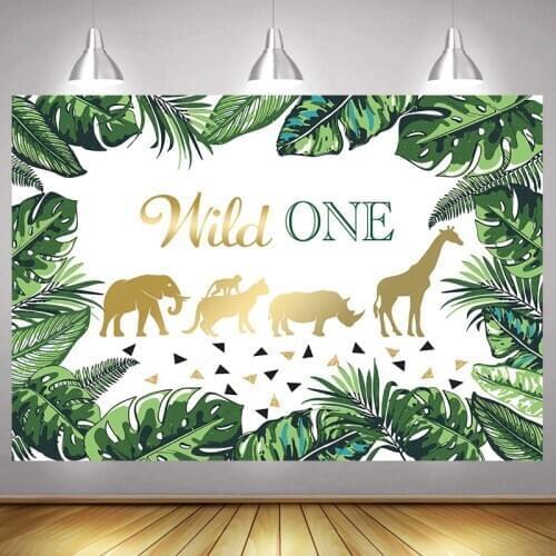 Wild One Backdrop Jungle Safari Anaimal Custom Kids Baby Shower Happy Birthday Party Decoration Photography Backgrounds Banner