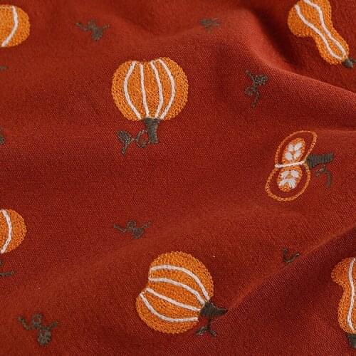 Cotton linen plant pumpkin embroideried fabric Halloween Orange cloth DIY Halloween table coth dress home decoration