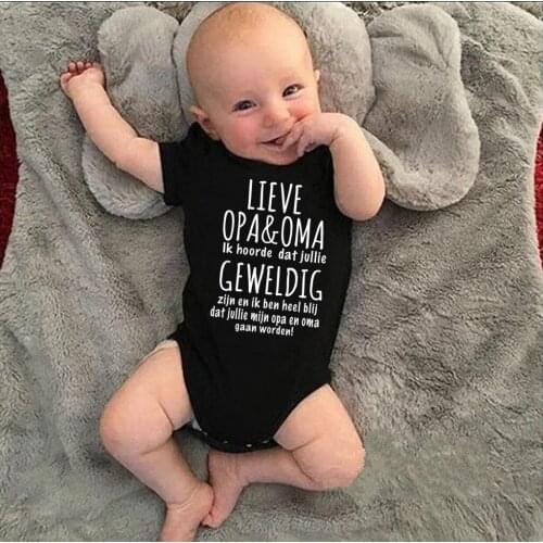 Cotton Baby Bodysuit LIEVE OPA & OMA Ik Hoorde Dat Jullie Print Newborn Baby Pregnancy Announcement Bodysuit Summer Romper 0-24M