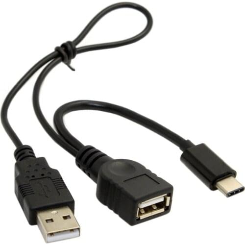 USB 3.1 USB-C Type-C to USB 2.0 Female OTG Data Cable with Power for Cell Phone & Tablet black color