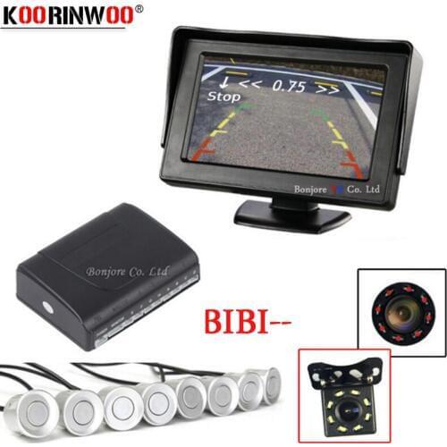 Koorinwoo Parktronic 8 Pobes 4.3" Car Monitor Display Alarm Buzzer Car Parking Sensors Kit Front Form Rear View Camera Accossory