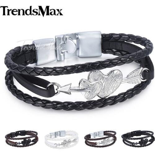 Dropshipping Womens Mens Heart Charm Leather Bracelet Braided Rope Chain Leather Bracelets 2018 Jewelry For Men Women KLBM116