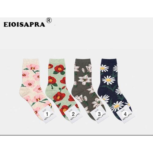 Creative Fashion Printing Korean Style Harajuku Women Socks Candy Color Flowers Outdoor Antiskid Breathable Calcetines Mujer