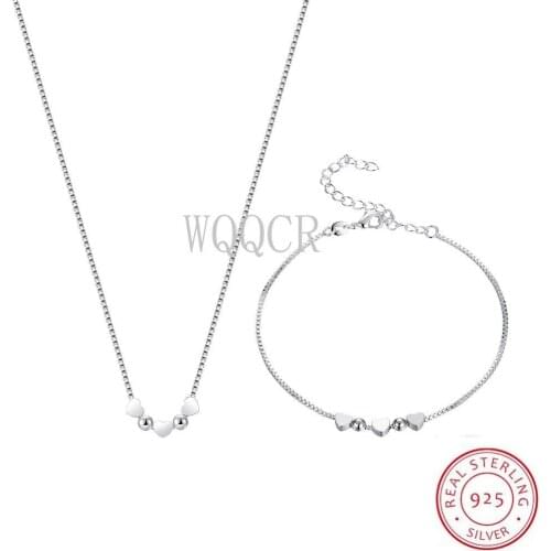 Hot Selling Trendy 925 Silver Fashion Simple Love Necklace Earrings Jewelry Set Holiday Gifts