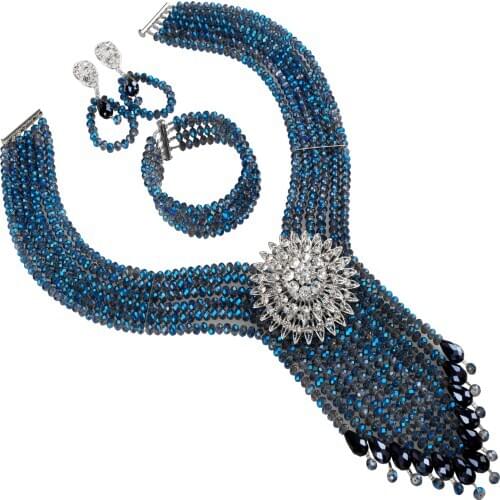Majalia Fashion African Jewelry Set Blue plated Crystal Nigeria Wedding African Bead Jewelry Sets