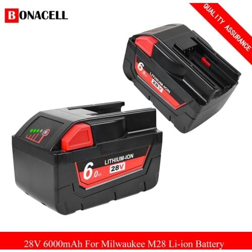 Li-Ion Upgraded 28V 6000mAh Replacement Battery for Milwaukee M28 48-11-2830 V28 Cordless Power Tools Battery with LED Fuel Gaug