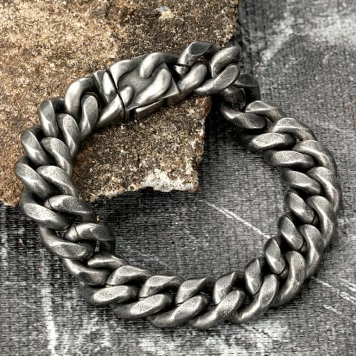 MKENDN Vintage Oxidized black Chain Mens Bracelet Stainless Steel Curb Cuban Link Chain Bangle Male Women Hiphop Trendy Jewelry