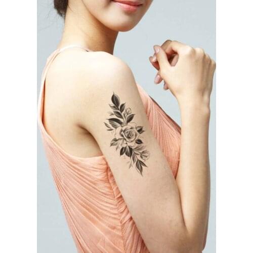 Fashion Women Temporary Tattoo Sticker Black Flower Tattoo Transfer Peony Rose Design Tattoos Girl Arm Body Art Sexy Fake Tattoo