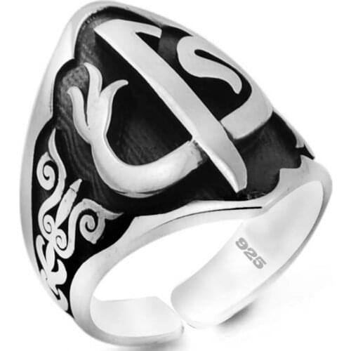Solid 925 Sterling Silver Alif Vav Archer Thumb Mens Ring Adjustable Size