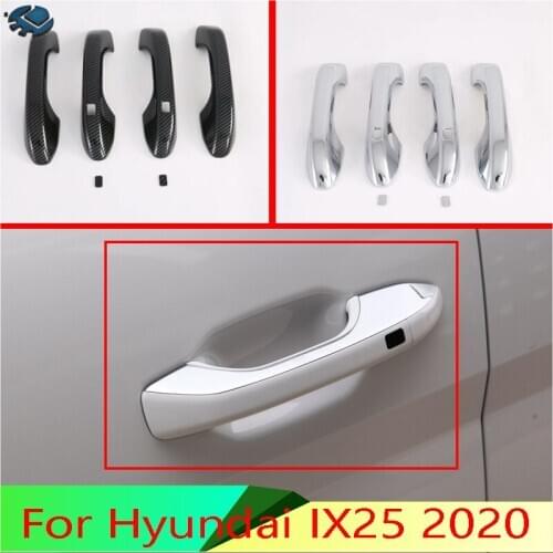 For Hyundai IX25 2020 Car Accessories ABS Chrome Door Handle Cover With Smart Key Hole Catch Cap Trim Molding