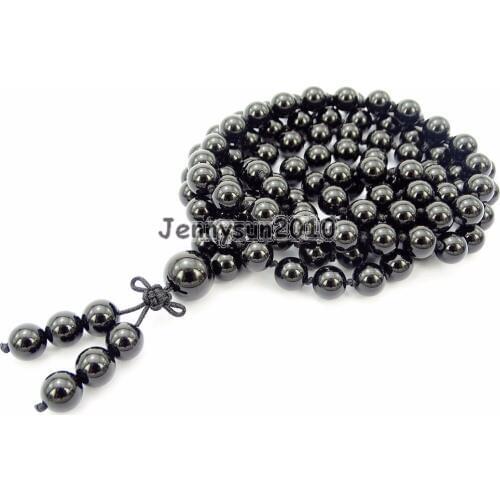 Natural Black Onyx 8mm Gems Stone Buddhist 108 Beads Prayer Mala Knot Necklace Multi-Purpose 5Strands/Pack