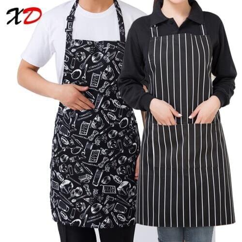 2017 New Black Cooking Baking Aprons adjustable Sleeveless Apron Stripe Bib with pockets Halter Bib Delantal Kitchen Restaurant