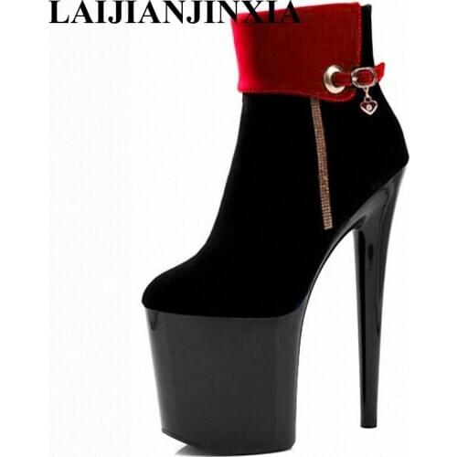 New Super high heels 20cm thin heel of the night club imported suede front decorative side zipper, Dance Shoes