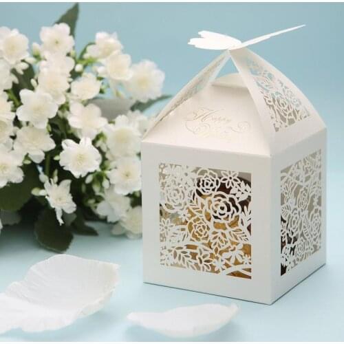 New 50PCS Rose Laser Cut Gift Bags Candy Boxes Wedding Party Favors Creative Favor Bags Free Shipping