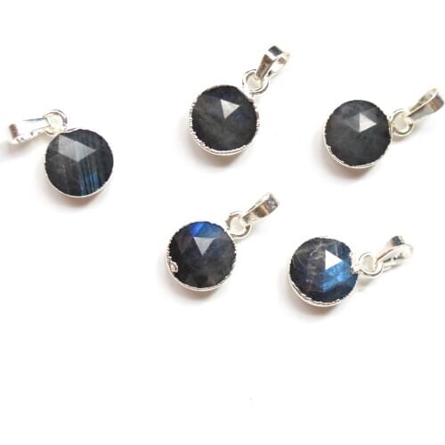 Nature 10 mm round labradorite agates facted heart shape pendant with Silvery electroplated edges for jewelry making