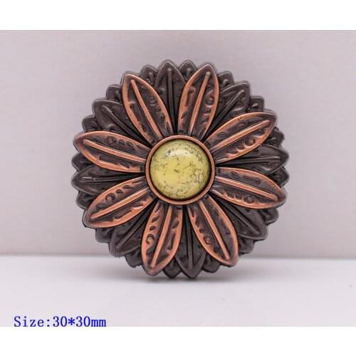 10pcs Western Vintage Copper Rose Floral Beige Turquoise Sewing Leathercraft Concho Sewing Button Garment Clothes Handbag Decor