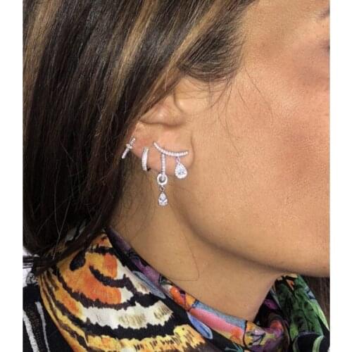 CUTE rainbow cz jewelry design teardrop bar earring fashion elegance multi color stone drop dangle wedding fashion earrings gift