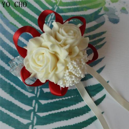 YO CHO Silk Ribbon Wrist Corsage Bridesmaid Champagne Wedding Bracelet Flower Wedding Corsage Bracelet Marriage Accessories