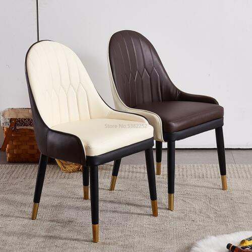 Nordic Solid Wood Light Luxury Dining Chair Living Room Home Bench Studio Backrest Casual Chair Cafe Talks Leather Chair