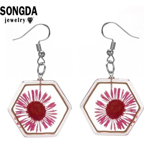 SONGDA Eternal Flower Geometric Shape Earrings With Eternal Flowers Fashion Womens Elegant Retro Jewelry Pendant Gift Trinkets