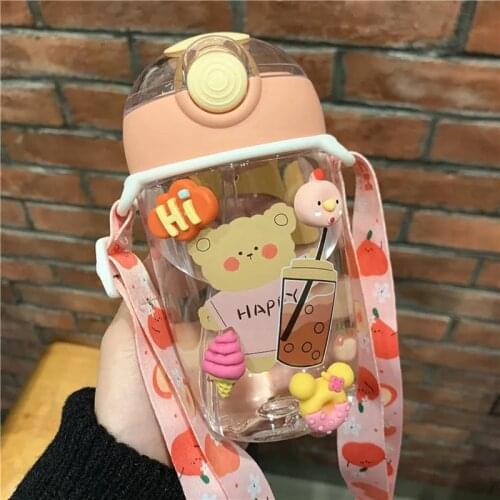 420ML Cute Bear Sports Bottle With Straw Easy to Carry Travel Camping Drop Resistant Plastic Cup Girl Childrens Water Kettle