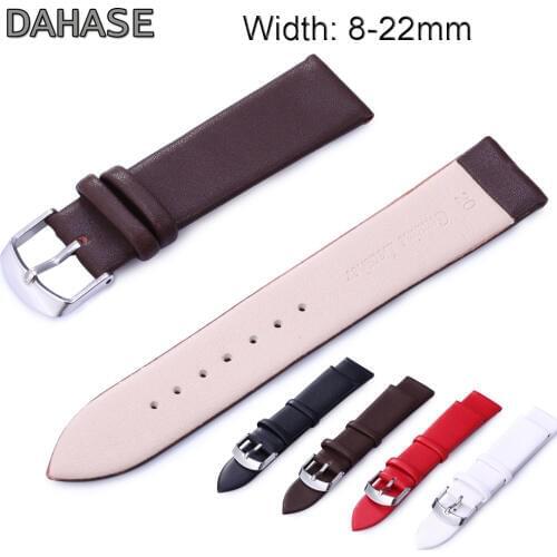 Ultra Thin 8mm 10 12 13 14 15mm 16 17 18 19 20 21 22mm Watch Strap Simple Replacement Genuine Leather Watch Band ZWPS801 w Pins