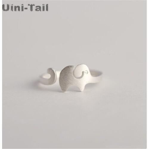 Uini-Tail hot new 925 sterling silver original brushed cute long nose small elephant open ring can adjust the fashion tide flow