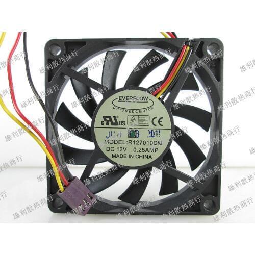 Everflow R127010DM Server Cooling Fan DC 12V 0.25A 70x70x10mm 3-wire