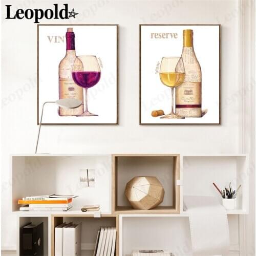 Vintage Goblet Canvas Poster Simple Wine Bottle Painting Wall Art European Kitchen Home Decoration Accessories